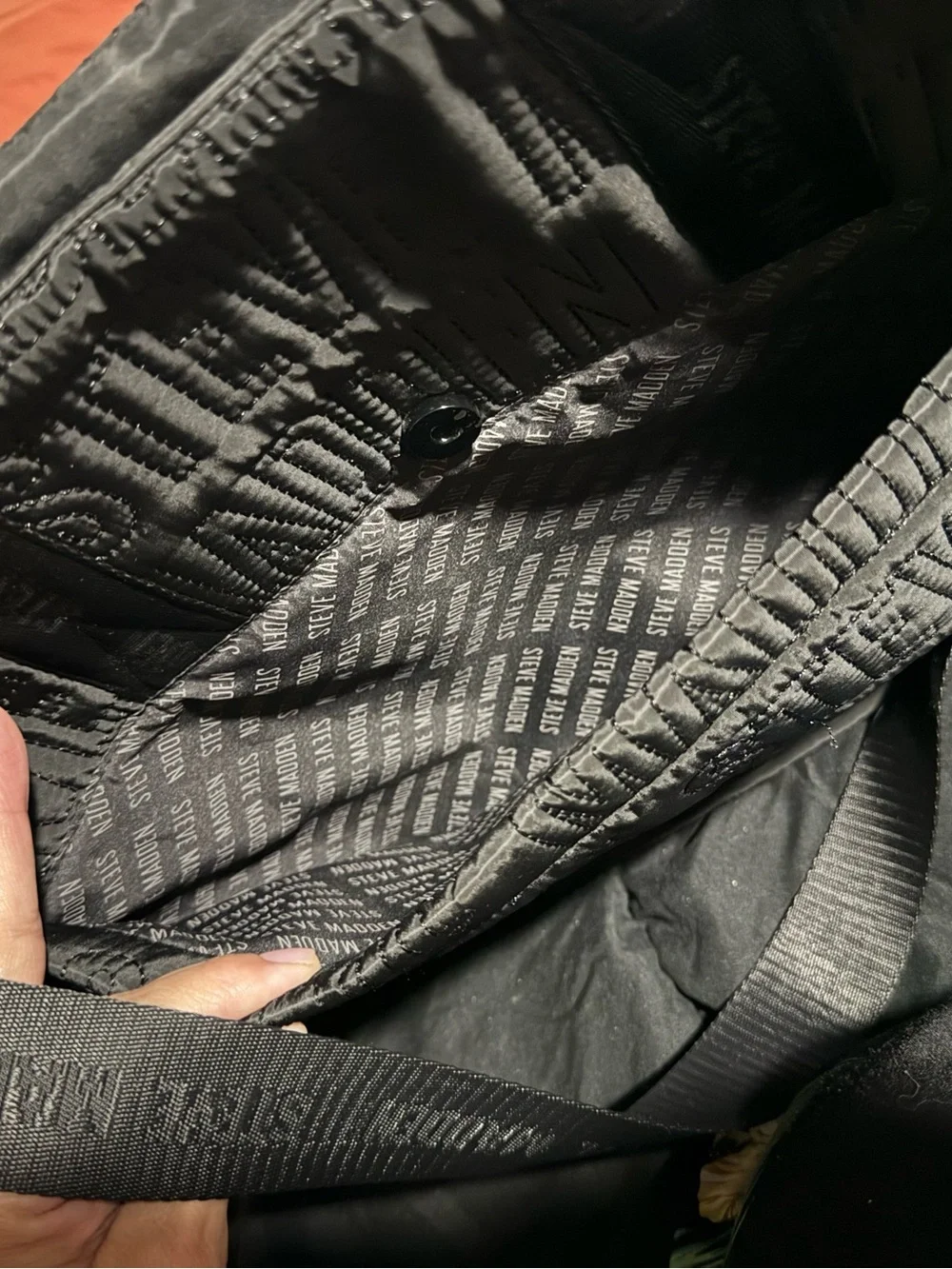 Steve Madden Black Quilted Logo Laptop Tote